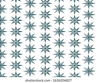 Elegante padrão de estrela azul-petróleo em um fundo branco. Este design geométrico contínuo e repetitivo oferece uma textura moderna e abstrata perfeita para papel de parede, impressões têxteis e projetos decorativos.