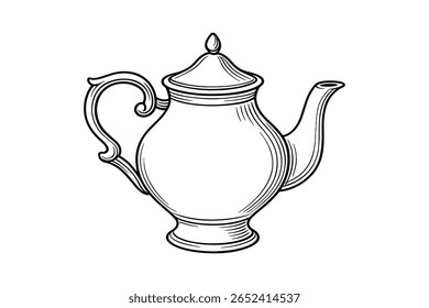 Elegant Teapot Illustration Detailed Line Art for Beverage Service and Kitchenware