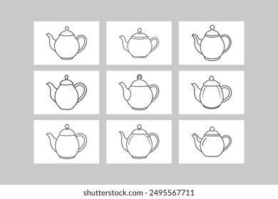 Conjuntos de logotipo de icono de Ilustración vectorial de arte de línea de tetera elegante.