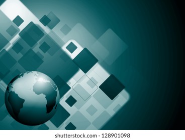 Elegant technology design with squares and globe. Vector background eps 10