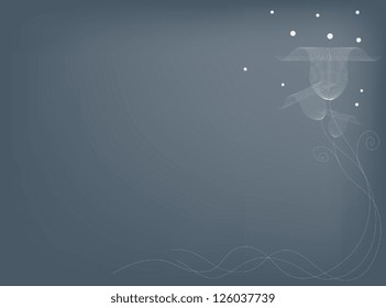 Elegant Template of Abstract Delicate Flowers and White Sparkles on Grey Background with Copy Space for Text Decorated