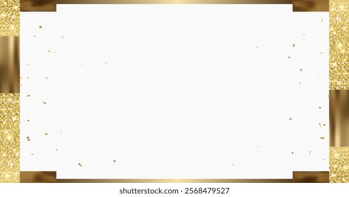 Elegant template for card, coupon, certificate. Luxury background with gold glitter. Empty gift voucher with place for text. 