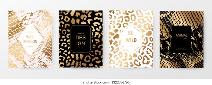 Elegant template cards with gold snake and leopard skin print.