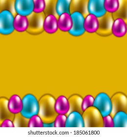 Elegant template for classy invitation, gift card with place for text. Easter background. Pattern of colorful shiny eggs for design. Vector illustration EPS 10.