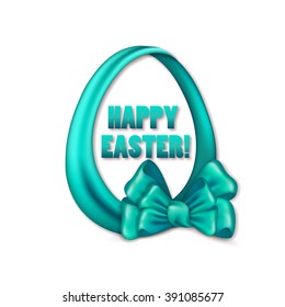Elegant template for design of invitation, gift, greeting card, flyer with Easter egg with ribbons, bow, place for text on white background. Festive Happy easter vector illustration EPS 10.