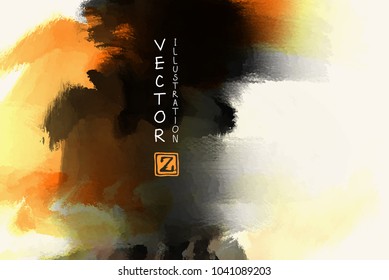 Elegant template design with orange, gold, yellow, black ink brush elements. Abstract decoration. Vector illustration.