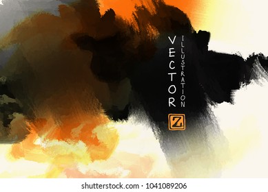 Elegant template design with orange, gold, yellow, black ink brush elements. Abstract decoration. Vector illustration.