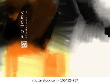 Elegant template design with orange, gold, yellow, black ink brush elements. Abstract decoration. Vector illustration.