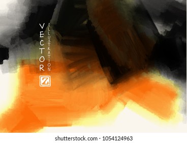 Elegant template design with orange, gold, yellow, black ink brush elements. Abstract decoration. Vector illustration.
