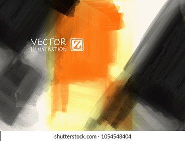 Elegant template design with orange, gold, yellow, black ink brush elements. Abstract decoration. Vector illustration.