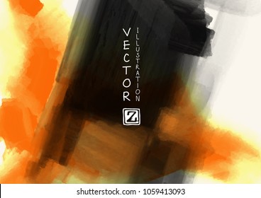 Elegant template design with orange, gold, yellow, black ink brush elements. Abstract decoration. Vector illustration.