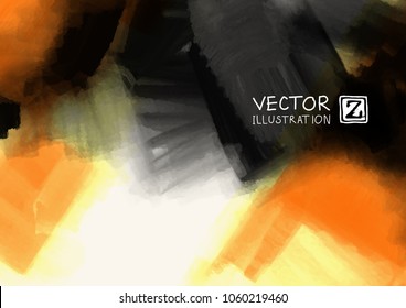 Elegant template design with orange, gold, yellow, black ink brush elements. Abstract decoration. Vector illustration.