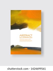 Elegant template design with orange, gold, yellow, black ink brush elements. Abstract decoration. Vector illustration.