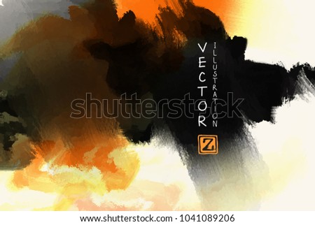 Elegant template design with orange, gold, yellow, black ink brush elements. Abstract decoration. Vector illustration.