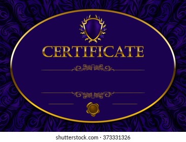 Elegant template of diploma with lace ornament, ribbon, wax seal, drapery fabric, place for text. Certificate of achievement, education, awards, winner. Vector illustration EPS 10.