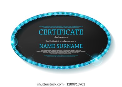 Elegant template of diploma , place for text. Certificate of achievement, education, awards, winner. Vintage style of old cinema. On white background. Vector illustration EPS 10.