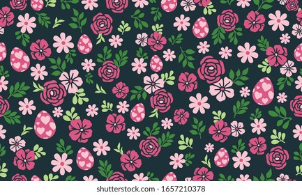 Elegant template for Easter with simple egg and flower pattern background design.