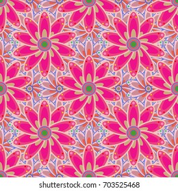 The elegant the template for fashion prints. Amazing seamless floral pattern with bright colorful flowers and leaves on a colored background. Folk style. Modern floral background.