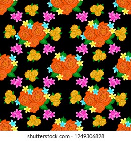 The elegant template for fashion prints. Small orange, yellow and black flowers. Spring vector floral background. Cute seamless pattern in small rose flowers.