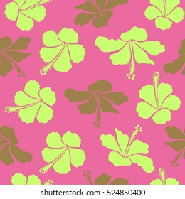 The elegant the template for fashion prints. Vector cute pattern in green, brown and pink hibiscus flowers. Spring floral background. Small colorful flowers. Motley seamless pattern.