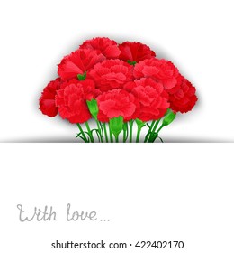Elegant template of flowers Carnations in stylized cuts paper. Ready design for poster, web, print, greeting card and advertisement.