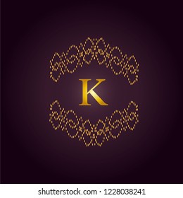 Elegant template of an elegant golden monogram. Design of the K logo for royalty, business cards, boutique, hotel, heraldry, web design. Vector illustration
