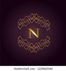 Elegant template of an elegant golden monogram. Design of the N logo for royalty, business cards, boutique, hotel, heraldry, web design. Vector illustration