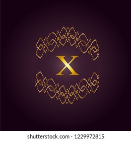Elegant template of an elegant golden monogram. Design of the X logo for royalty, business cards, boutique, hotel, heraldry, web design. Vector illustration