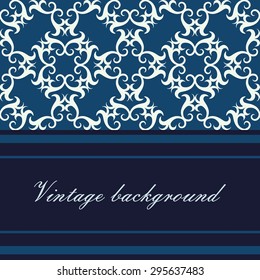 Elegant template for greeting cards, greetings and invitations. White and blue floral pattern. 