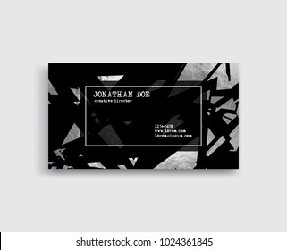 Elegant Template Luxury Business Card with Silver, Chrome metal pieces Place for Text. Particles Background. Vector illustration