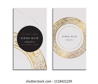 Elegant Template Luxury Business Card with Gold Dust & Ornamental. Particles Background. Vector illustration 