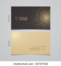 Elegant Template Luxury Business Card with Gold Dust & Place for Text. Particles Background. Vector illustration 