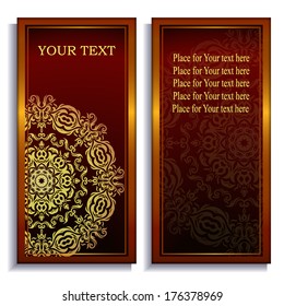 Elegant template luxury card with lace ornament and place for text. Floral elements, ornate vector background. Use for invitations, greeting card, menu.