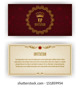 Elegant template luxury invitation, card with lace ornament, place for text. Floral elements, ornate background. Vector illustration EPS 10.