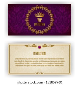 Elegant template luxury invitation, card with lace ornament, place for text. Floral elements, ornate background. Vector illustration EPS 10.