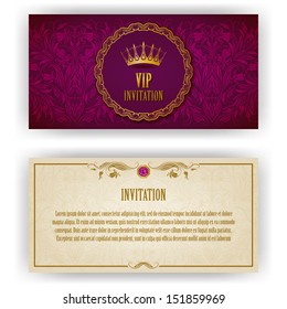 Elegant template luxury invitation, card with lace ornament, place for text. Floral elements, ornate background. Vector illustration EPS 10.