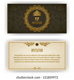 Elegant template luxury invitation, card with lace ornament, place for text. Floral elements, ornate background. Vector illustration EPS 10.