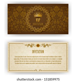 Elegant template luxury invitation, card with lace ornament, place for text. Floral elements, ornate background. Vector illustration EPS 10.