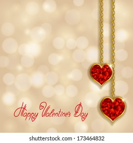 Elegant template for luxury invitation, card with heart, chain, diamond. Valentine's day vector bokeh background. Vector illustration EPS 10.