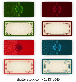Elegant template luxury invitation, card with lace ornament, bow, place for text. Floral elements, ornate background. Vector illustration EPS 10.