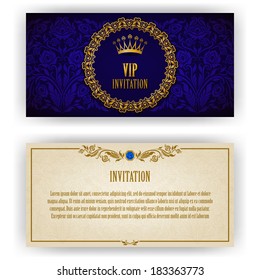Elegant template luxury invitation, card with lace ornament, place for text. Floral elements, ornate background. Vector illustration EPS 10.