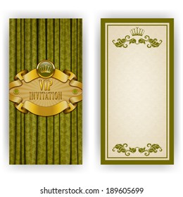 Elegant template luxury invitation, card with lace ornament, crown, place for text. Floral elements, ornate background. Vector illustration EPS 10.