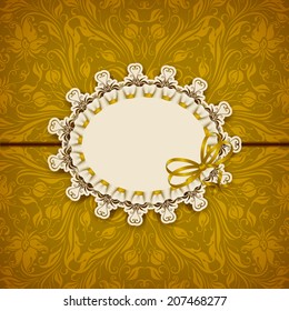 Elegant template luxury invitation, gift card with lace ornament, ribbon & place for text. Floral elements & ornate background. Vector illustration EPS 10