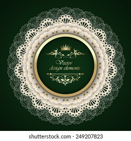 Elegant template luxury invitation, gift card with lace ornament, bow,  ribbon, place for text. Floral elements, ornate background. Vector illustration EPS 10.