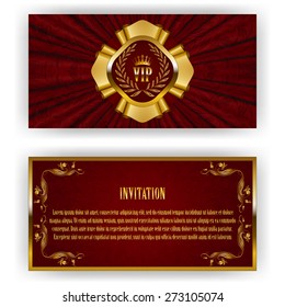 Elegant template for luxury invitation, gift card with lace ornament, crown, ribbon, laurel wreath, drapery fabric, place for text. Floral elements, ornate background. Vector illustration EPS 10.