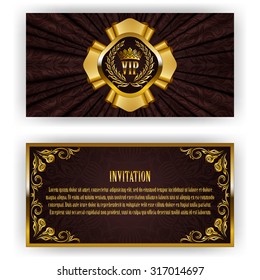 Elegant template for luxury invitation, gift card with lace ornament, crown, ribbon, laurel wreath, drapery fabric, place for text. Floral elements, ornate background. Vector illustration EPS 10.