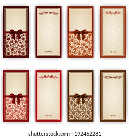 Elegant template luxury invitation, greeting card with lace ornament, bow, place for text. Floral elements, ornate background. Vector illustration EPS 10.
