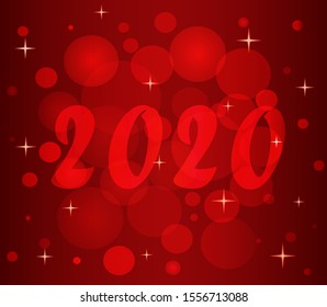 Elegant template of New Year 2020. Christmas magic illustration in red tones. Festive colorful vector pattern for packaging paper, wrapping packages, invitations, greeting card, backdrop, web design.