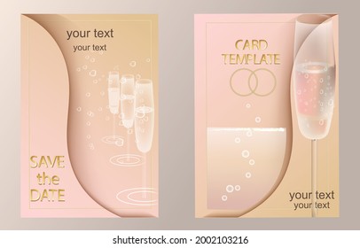 Elegant template
wedding invitation in light colors and with glasses of champagne

