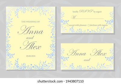 Elegant template for a wedding invitation. Vector wedding floral invitation. Rsvp card design set. Invitation card with floral spring and summer pattern